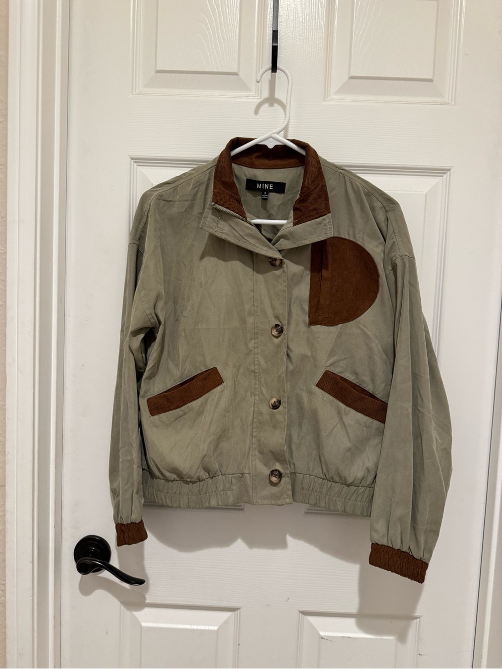 MINE corduroy patched Olive Green Bomber Jacket with Brown Suede Accents